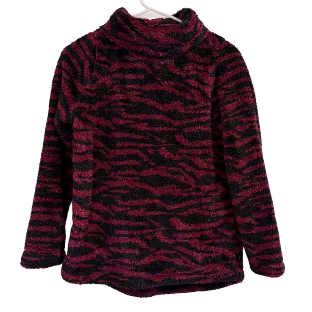 Zella Girl Kids Pink Black Tiger Stripe Fleece Funnel Neck Pullover Size L 10-12